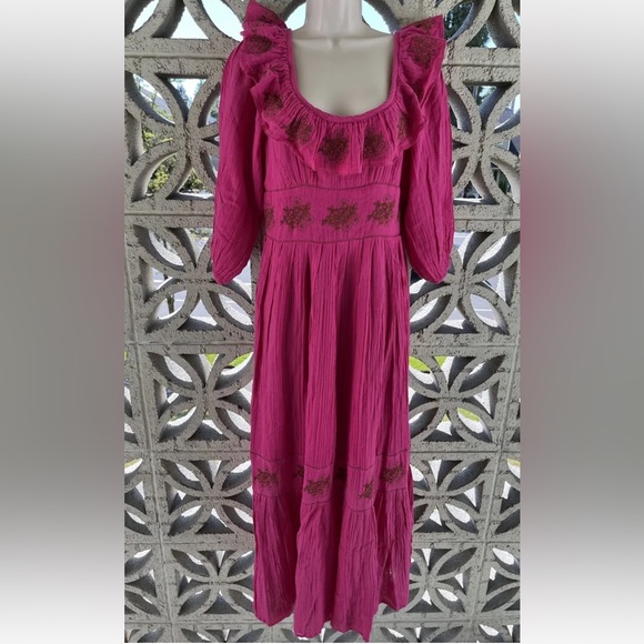 Free People Lovers Lane Pink Cotton Gauze Maxi Dress Size Small - Picture 2 of 16